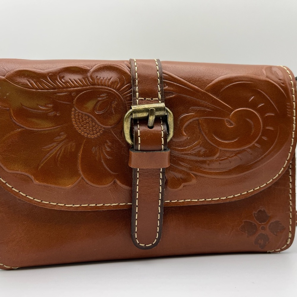 Patricia Nash Brown Leather Clutch with Floral Embossing